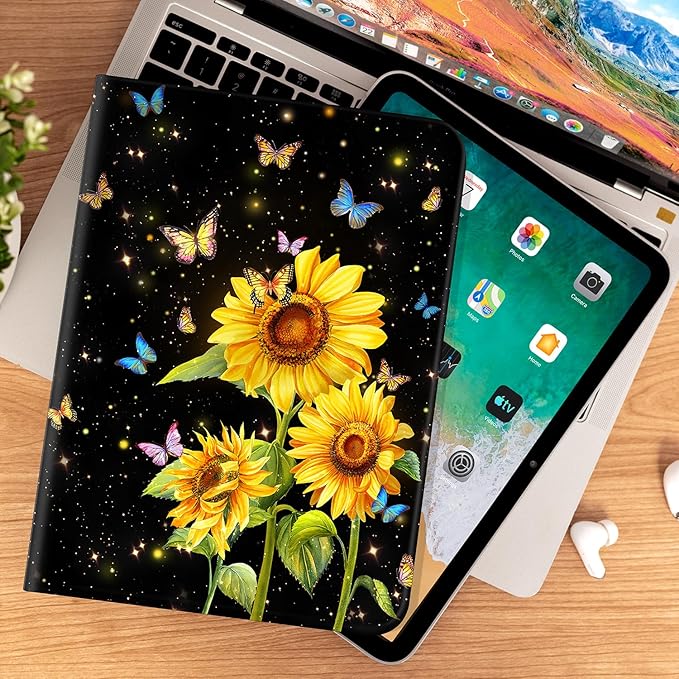 for iPad (A16) 11Th/10Th Generation Case 2025/2022, Sunflower for iPad Case 11Th/10Th Generation, 10Th/11Th Gen iPadCase Cover Auto Wake/Sleep Multi-Angle Viewing Adjustable Stand, Butterfly