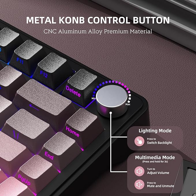 Yindiao X85 Wireless Mechanical Keyboard, TKL 82 Keys Bluetooth 5.0/2.4GHz/USB-C Hot Swappable Custom Keyboard, Knob, Gasket Structure, RGB Backlit Gaming Keyboard for PC/Mac/PS4/Xbox (Blackpink)