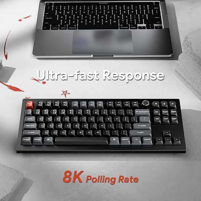 Keychron V3 Ultra TKL Mechanical Keyboard Wireless, ZMK Custom 8K Polling Rate, 2.4 GHz/Bluetooth/Wired with RGB Backlit, Pre-Lubed Silk POM Brown Switch Hot-Swappable for Mac Windows Linux