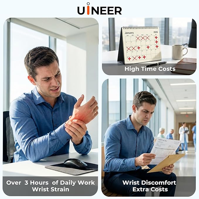 Uineer Wireless Ergonomic Mouse, Bluetooth Mice (BT4.0/5.0 and 2.4G) Rechargeable Vertical Mouse, 3 Multi-Device Connectivity for PC/Mac/Laptop/Computer, 4 DPI Quiet Clicks for Office, Home-Black