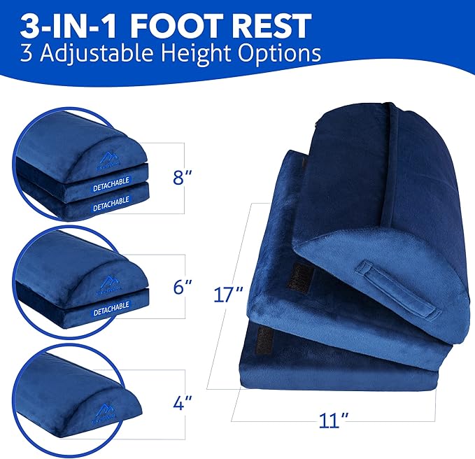 EverRest Foot Rest for Under Desk at Work – 3 Height Adjustable Ergonomic Footrest with Warm Feet Pocket, Firm Support Stool for Office Chair & Gaming, Washable Cover