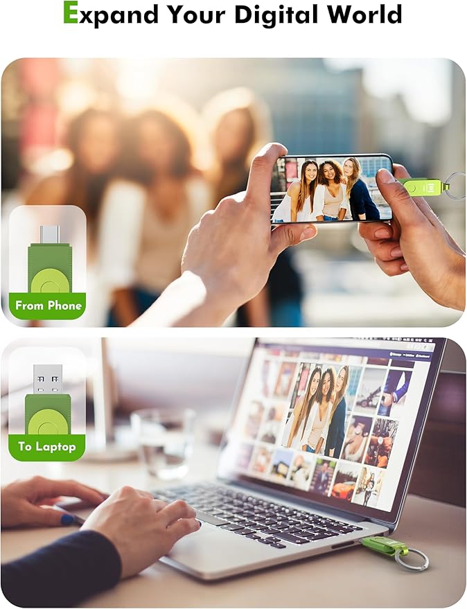 MOSDART 128GB USB C 3.2 Fast Speed C and A Dual Flash Drive, exFAT Memory Stick with Keychain and LED Indicator, for iPhone 15,16, 17, Android Phone, iPad, MacBook, and Other Laptops, Green