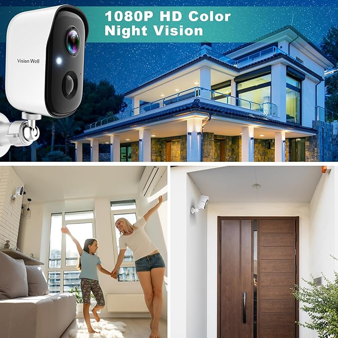Security Cameras Wireless Outdoor, WiFi Cameras for Home Security Battery Powered, AI Motion Detection, Color Night Vision, 2-Way Talk, Spotlight Siren Alarm, Cloud & SD Storage-Purewhite WiFi Camera