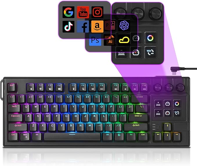darkFlash K87PRO TKL Mechanical Keyboard with 6 LCD Stream Control Keys & 3 Media Knobs – Gasket Mount, Hot-Swappable RGB Gaming & Streaming Macro Keyboard for PC & Mac (Black)