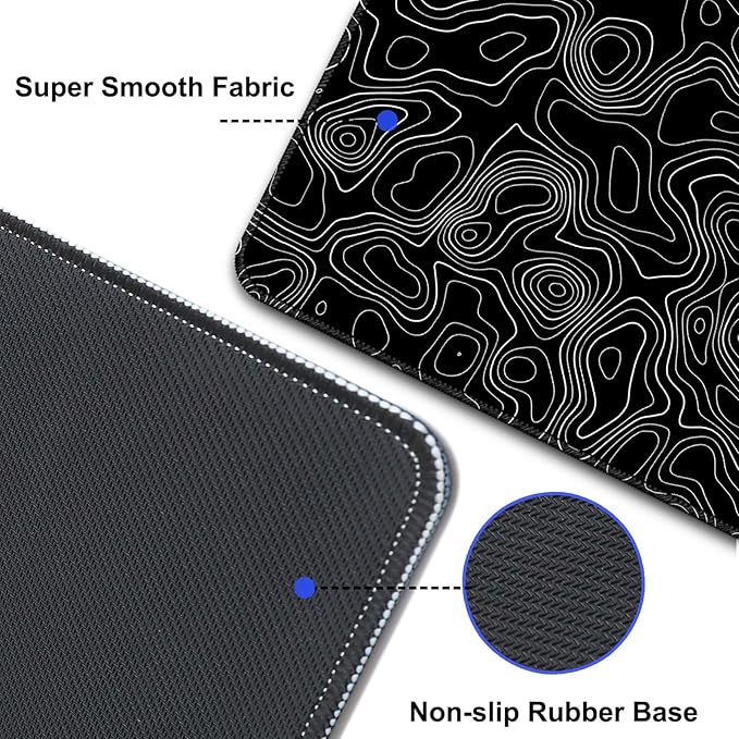 Desk Mat,Large Gaming Mouse Pad 35''×15.6'' XXL Extended Mouse Pad Mat Desk Pad with Non-Slip Base Mousepad for Computer,Office,Keyboard and Laptop - Topographic Black and White