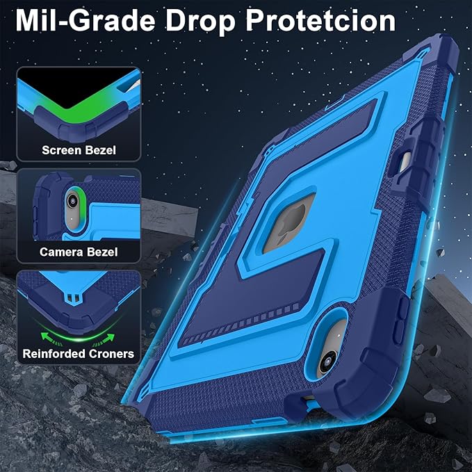 Kids Friendly Case for iPad Air 13 Inch M4 M3 M2 2026/2025/2024 Case with Pencil Holder & Shoulder Strap, Military Grade Shockproof Kickstand Hard Shell Protective Cover,Blue