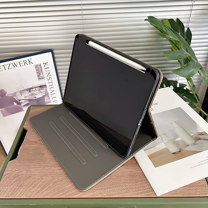 Brown Designer PU Leather Case for iPad Pro 11-Inch, 2022/2021/2020/2018 Model,Compatible with 1st/2nd/3rd/4th Gen Pro 11 Soft TPU Back Cover with Pencil Holder, Multi-Angle Stand, Auto Sleep/Wake