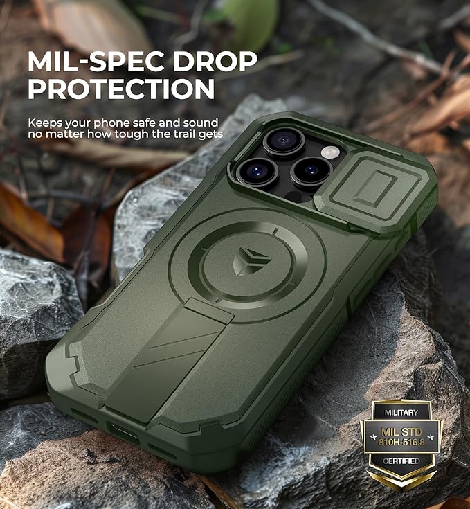 Dexnor for iPhone 16 Pro Case with Slide Camera Cover&Adjustable Kickstand & Built-in Screen Protector,Compatible with MagSafe Shockproof Bumper Cases Heavy-Duty Magnetic Protective Cover,Army Green