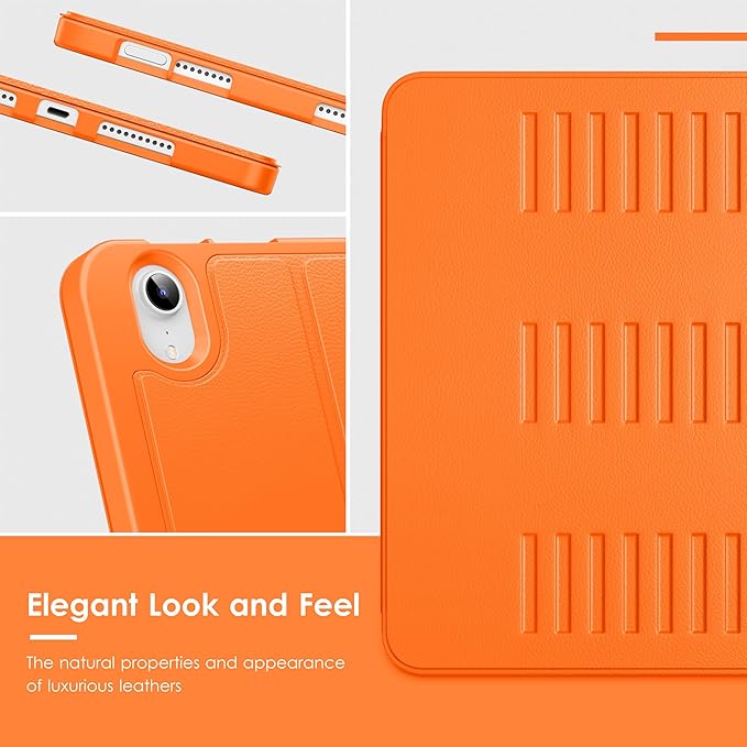 VIKESI Case for iPad mini 7 (A17 Pro) and iPad mini 6,Multiple Angles Magnetic Stand Cover,Shockproof Soft Back,Pencil Holder,and Auto Sleep/Wake,Orange