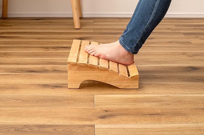 PaletteLife Wooden Footrest, D11.42 xW17.72 xH4.93 (29x45x12.5cm), 1x1.5 ft, Medium, Natural Ashwood, Ergonomic Design
