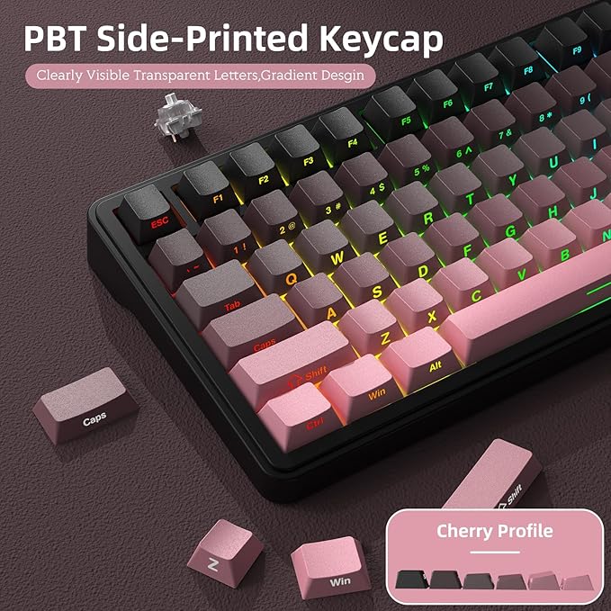 Yindiao X85 Wireless Mechanical Keyboard, TKL 82 Keys Bluetooth 5.0/2.4GHz/USB-C Hot Swappable Custom Keyboard, Knob, Gasket Structure, RGB Backlit Gaming Keyboard for PC/Mac/PS4/Xbox (Blackpink)