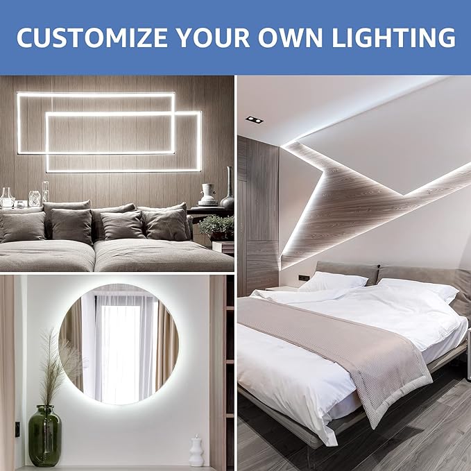 Lepro LED Strip Light White, 16.4ft Dimmable Vanity Lights, 6000K Super Bright LED Tape Lights, 300 LEDs 2835, Strong 3M Adhesive, Suitable for Home, Kitchen, Under Cabinet, Bedroom, Daylight White