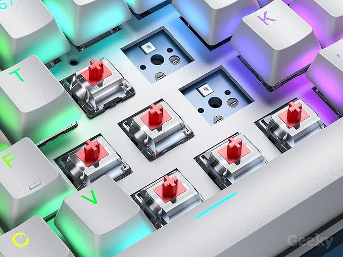 Geeky GK61 60% | Hot Swappable Mechanical Gaming Keyboard | 61 Keys Multi Color RGB LED Backlit for PC/Mac Gamer | ANSI US American Layout (Lavender, Mechanical Red)
