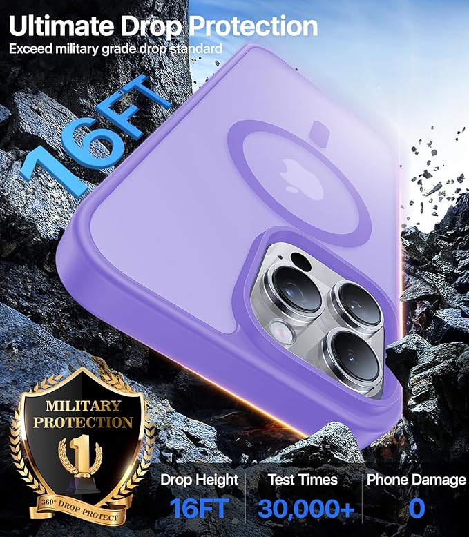 Magnetic for iPhone 15 Pro Case,[Compatible with MagSafe][Military-Grade Drop Protection][Anti-Yellowing]Shockproof Protective Translucent Matte Cover for iPhone 15 Pro Phone Case,Light Purple