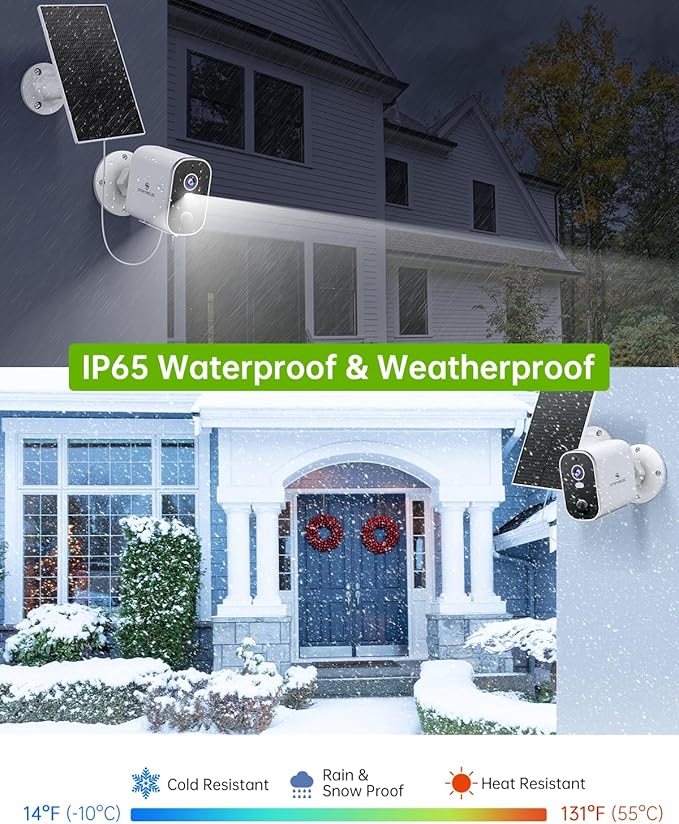 SYMYNELEC Solar Security Cameras Wireless Outdoor, 2K Battery Powered WiFi Camera with Motion Detection for Home - Color Night Vision Spotlight Siren Alarm 2-Way Talk IP65 Waterproof Cloud/TF Storage