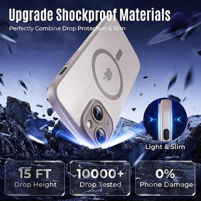 Symcele Designed for iPhone 14 Case, Compatible with MagSafe, with Privacy Screen Protectors X2, [Camera Protection] [15FT Military Drop Protection] Shockproof Phone Case, 6.1", Natural Titanium
