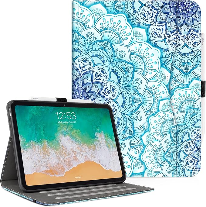 Vimorco Case for iPad (A16) 11th Generation 2025, for iPad 11th/10th Generation Case, Faux Leather Protective Adjustable Cover, Auto Sleep/Wake, Card Pocket with Pencil Holder, Green Mandala