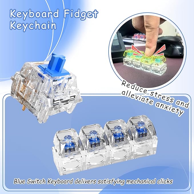 Zhouwang 72PCS Crystal Blue Clicky Mechanical Keyboard Switches,3-Pin Hot-Swappable Pre-Lubricated Switch with 2 Kailh Switches,Crisp Click Sound,for Gaming Keyboards & 3D Print Accessories