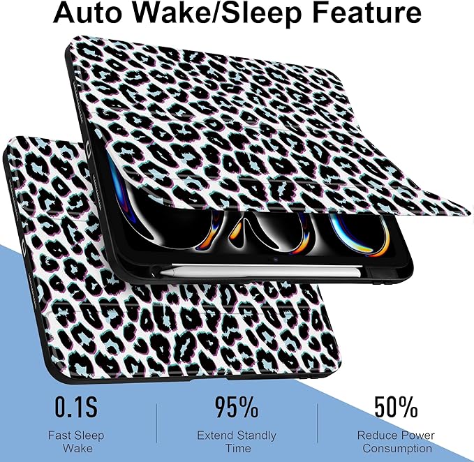 TWOLSKOO Case for iPad Pro 11-inch (M5 2025 / M4 2024), Clear Acrylic Back with TPU Bumper, Pencil Holder, Trifold Stand, Auto Sleep/Wake, Black Leopard