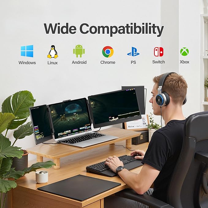 CIDETTY Laptop Screen Extender, 14'' FHD 1080P IPS Ultra-Thin Dual/Triple Monitor Display, HDMI/USB-C Plug-Play Portable Monitor for Laptop, Built-in Speakers(Mac, Win, Android)