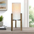 Bedside Table Lamp for Bedroom, Nightstand Wood Desk Lamp, Modern Accent Light 17.5" H with Cream Linen Shade for Living Room, E26