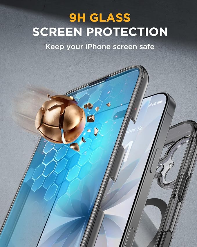 Miracase for iPhone 17 Case 6.3'', Full-Body Bumper Military Drop Protection Outdoor Phone case with Built-in Glass Screen &Camera Control,Easy Installation,No Gap,Compatible with MagSafe,Clear Black