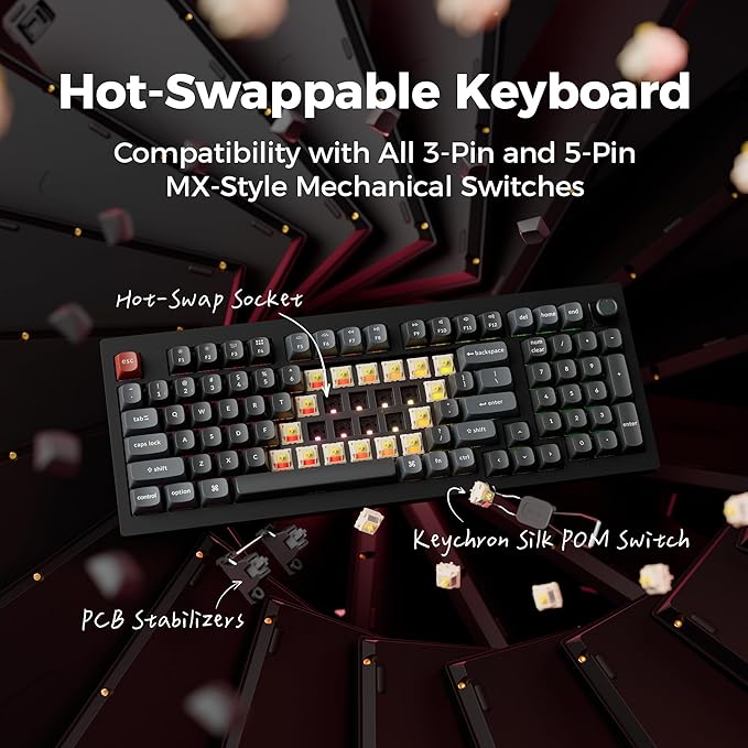 Keychron V5 Ultra 96% Wireless Mechanical Keyboard with 8000Hz Polling Rate & NKRO, Hot-Swappable RGB, Banana Switches, 97 Keys, 2.4GHz/Bluetooth/Wired, OSA PBT Keycaps, for Mac/Win/Linux- Black
