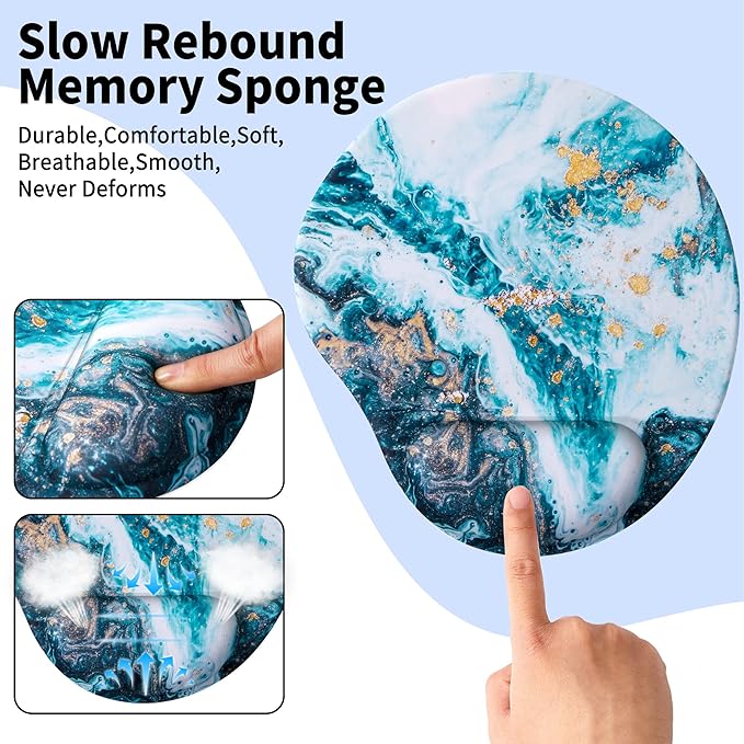 Ergonomic Mouse Pad with Wrist Support,Cute Mouse Pads with Wrist Rest,Comfortable Mouse Pad for Home Office Gaming Working Computers Laptop,Pain Relief with Non-Slip PU Base (Blue Marble)