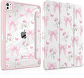 TWOLSKOO Case for iPad Pro 11-inch (M5 2025 / M4 2024), Clear Acrylic Back with TPU Bumper, Pencil Holder, Trifold Stand, Auto Sleep/Wake, Pink Gingham Bows