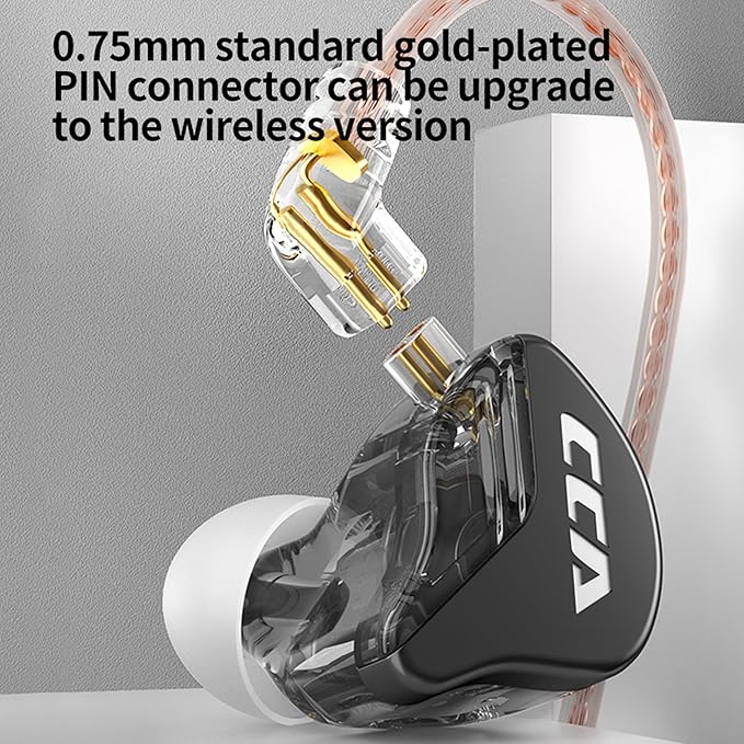 CCA CRA in Ear Monitor Earphone, Ultra-Thin Diaphragm Dynamic Driver IEM, Clear Sound & Deep Bass, Wired Earbuds with Mic and Tangle-Free Removable Cord