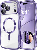 GVIEWIN for iPhone 17 Pro Max Case Compatible with MagSafe, Upgraded [Full Camera Protection][Cute Wave Frame][Military Grade Protection] Electroplated Hard Phone Cover for Women Girl, Clear/Purple