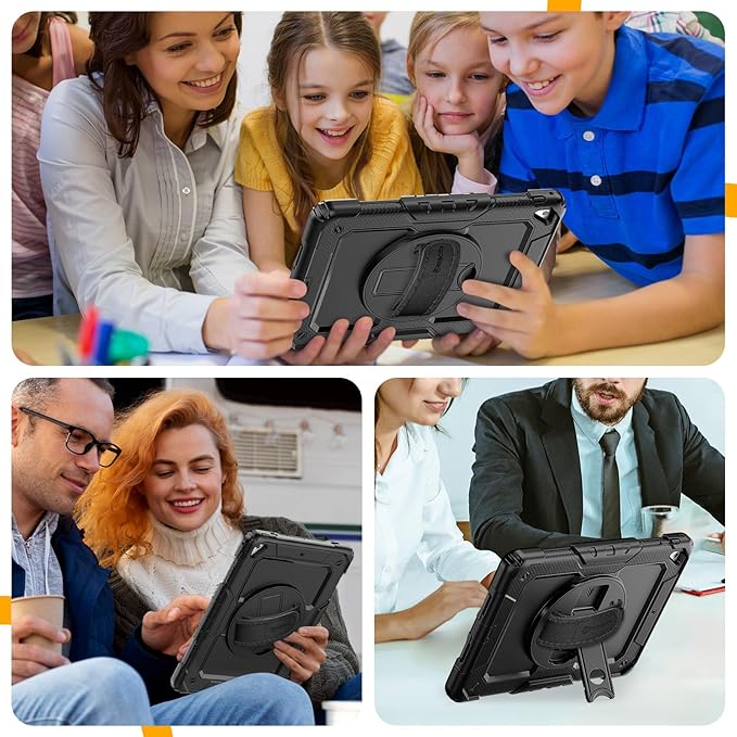 Timecity for iPad 6th/5th Generation Case, for iPad 9.7 inch Case 2018/2017 with Screen Protector, 360 Rotating Stand/Hand Strap, Full-Body Protective Case for iPad 6th/5th Gen/Air 2/ Pro 9.7''-Black