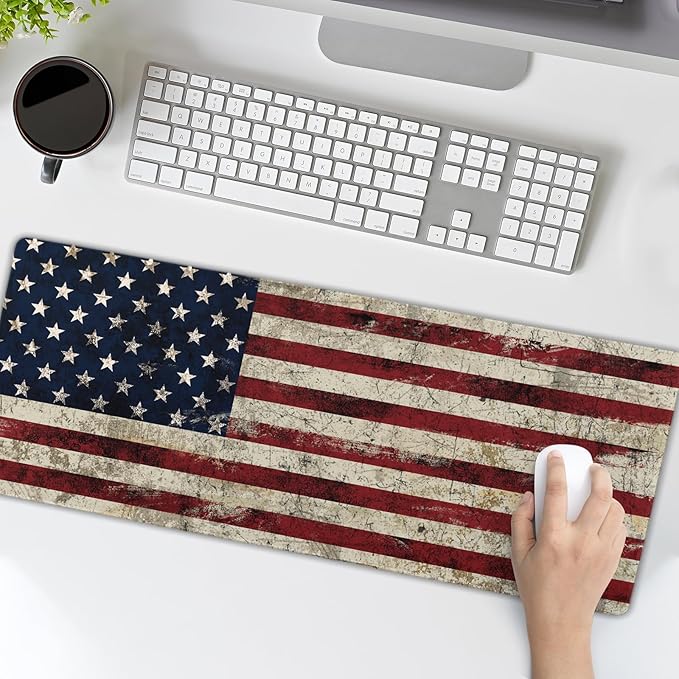 American Flag Mouse Pad Extended Large 31.5x11.8 in USA Flag Desk Mat Independence Day Large Mousepad Non-Slip Rubber Base Stitched Edge Gaming Mousepad PC Computer Desk Pad for Work Desktop