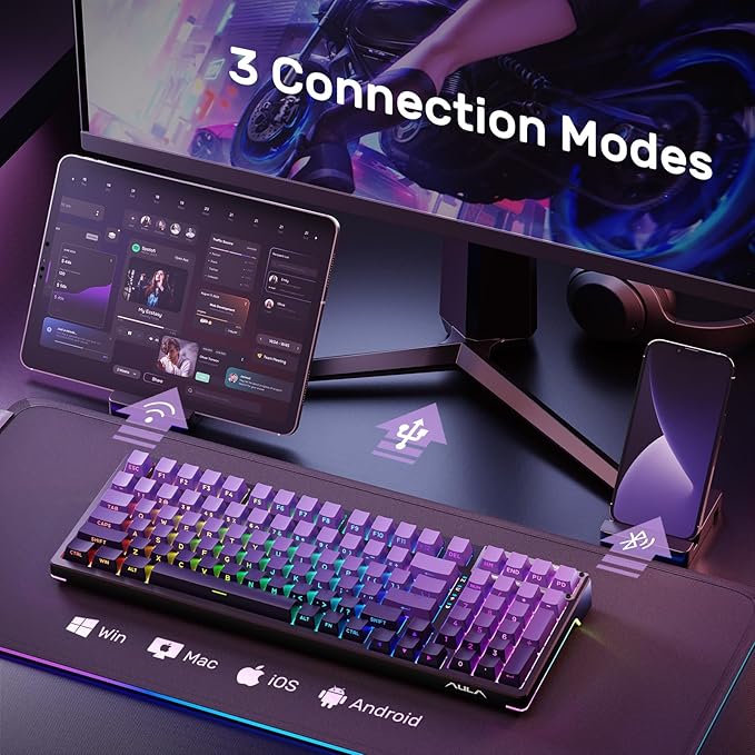 AULA Mechanical Keyboard, Wireless Gaming Keyboards Tri-Mode Bluetooth/2.4G/USB-C Hot Swappable 99 Keys Custom Creamy Keyboard 99 Keys Full Size Computer Keyboards for PC Xbox PS5 MAC