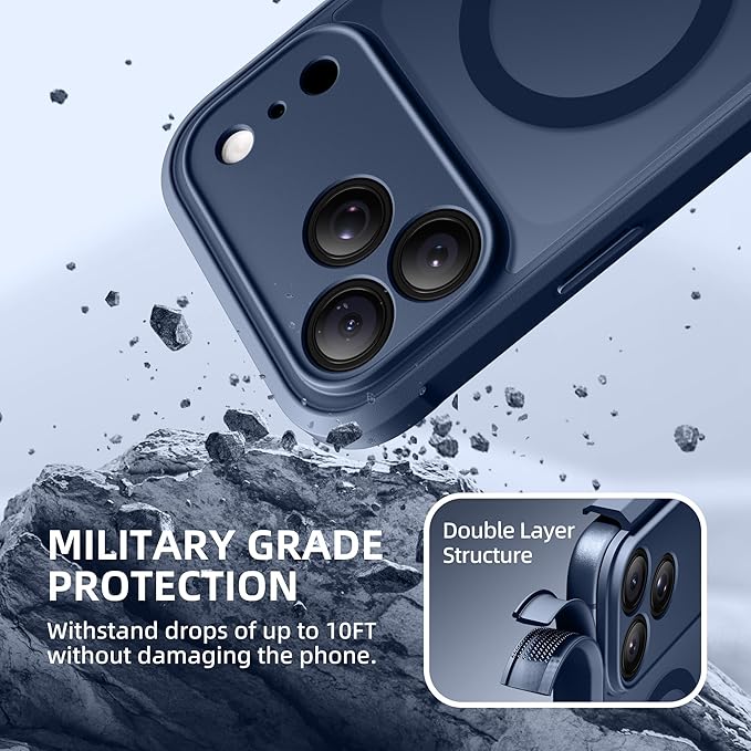BERFY for iPhone 17 Pro Case, Compatible with MagSafe, Built-in Glass Screen Protector, Camera Protection, Shockproof Full Body Phone case 6.3", Translucent Deep Blue