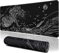 MEWOOCUE® Large Gaming Mouse Pad for Computer,Black Japanese Sea Wave Anime Mouse Mat,Long XXL Waterproof Keyboard Pads,Big Non-Slip Mouse Pads for Game Office Home（31.5 x 11.9 in）