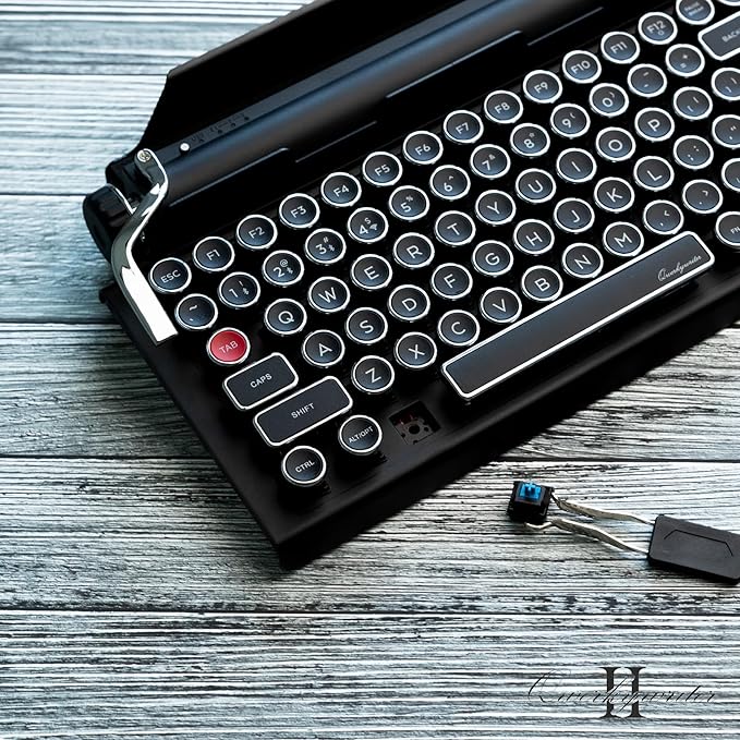 QWERKYTOYS QWERKYWRITER 2 Premium Aluminum Retro Typewriter Mechanical Keyboard with Hot-Swappable Switches, Fast Wireless Mode, Page Scroll Knob & Heavy-Duty Tablet Stand Mac/Win/Android/iOS