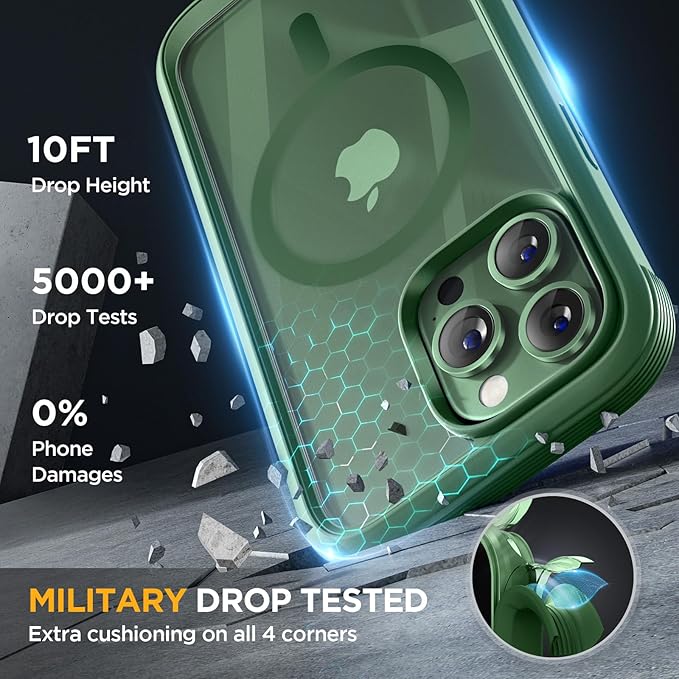 Miracase for iPhone 13 Pro Case 6.1",Full-Body Protection,Clear Bumper Case with Built-in 9H Tempered Glass Screen Protector,Military-Grade Drop Protection Outdoor Phone Case for iPhone 13 Pro,Green