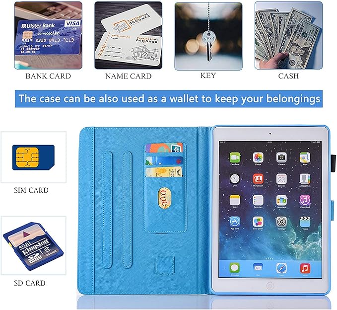 Case for iPad 9.7 inch (Fits iPad 6th/5th Generation 2018/2017, Also Fits iPad Pro 9.7 and iPad Air 2/1), Premium PU Leather Smart Folio Stand Cover with Auto Sleep Wake, Space Cat