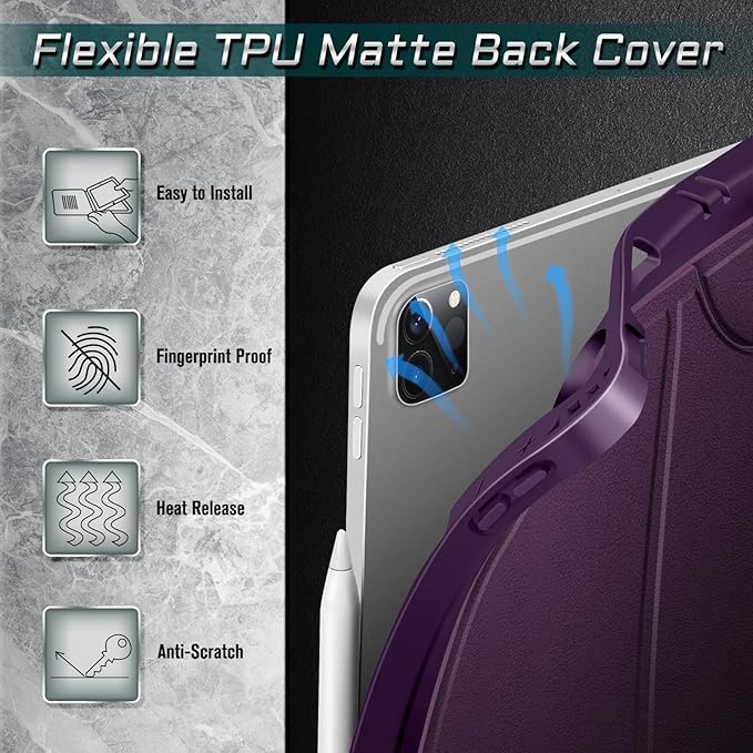 CaseBot Magnetic Case for iPad Pro 12.9-inch 6th Generation 2022, Multiple Angle Shockproof Rugged Stand Case, Soft TPU Back Cover w/Pencil Holder, Also Fit iPad Pro 12.9" 5th/4th/3rd Gen, Purple