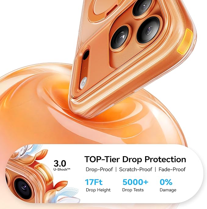 CASEKOO Official Cosmic Orange for iPhone 17 Pro Max Case with Ultra Magnetic Stand, Fit for MagSafe, 17FT Military Grade Protection, Transparent Slim Cover for iPhone 17 Pro Max 6.9'', Orange
