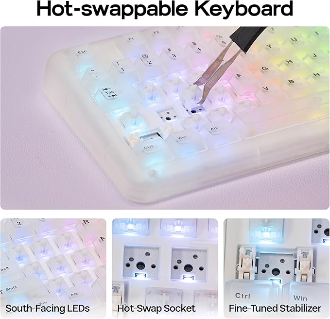 KiiBoom Phantom98 Lite 96% Wireless Mechanical Gaming Keyboard, VIA Programmable, Creamy Keyboard with Gasket, 8000mAh Battery, Hot Swap, RGB Backlits, NKRO for Win/Mac (Clear, Mossy Silent Switch)
