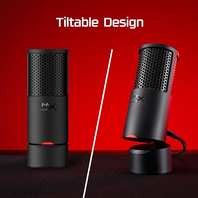 HyperX SoloCast 2 – Gaming USB Condenser Mic for PC, USB-C to USB-A, Built-in Pop Filter, Internal Shock Mount, Plug and Play, 24-bit / 96kHz, Compact Tiltable Stand – Black