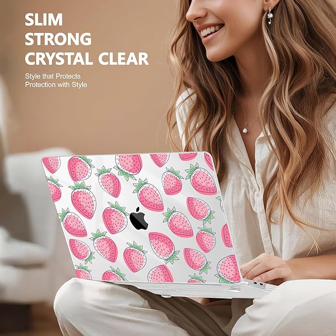 May Chen for MacBook Pro 16 inch A2141 2020 2019 Release, Screen Protector & Keyboard Cover Plastic Soft-Touch Case for MacBook Pro 16-inch with Touch Bar & Touch ID - Strawberry