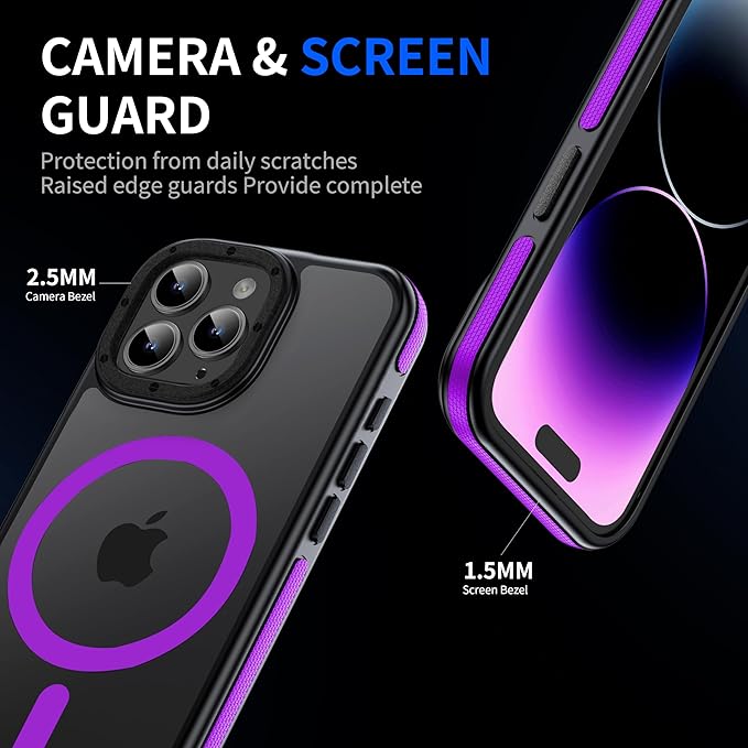 Strong Magnetic Case for iPhone 14 Pro Max [10Ft Military-Grade Protection] Compatible with fit MagSafe Shockproof Slim Thin Cover 6.7 inch 14 Pro Max Phone case,Purple Bumper