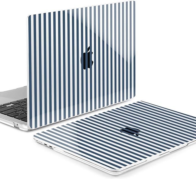 MEEgoodo Case for M5/M4/M3/M2 MacBook Air 15 inch Case 2026 2025 2024 2023, Laptop Shell Fit Model (A3448/A3241/A3114/A2941) for MacBook Air 15.3-inch, Navy Blue Stripes