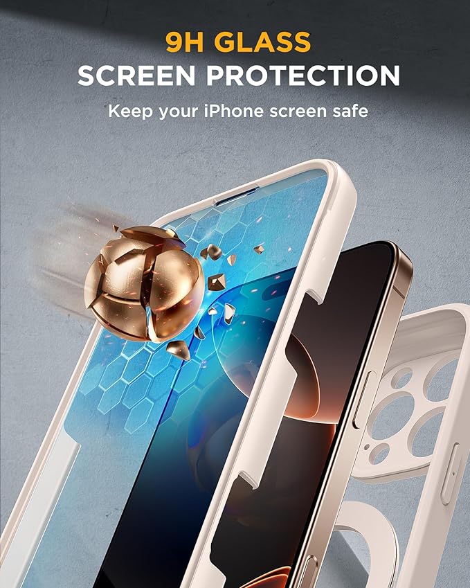 Miracase for iPhone 16 Pro Max Case with 360° Magnetic Ring Stand [Compatible with Magsafe] Full-Body Drop Proof Bumper Phone Case with Built-in 9H Tempered Glass Screen Protector,Desert