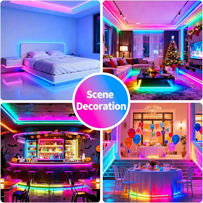 LED Strip Lights,RGB Music Sync Color Changing Led Lights with Smart App Control Remote & Remote Control for Room, Part Essential,Sense of Atmosphere Decoration(130FT-2 Rolls of 65ft)