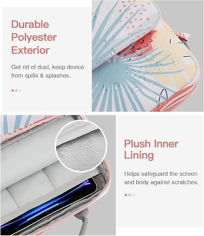 MoKo 13 Inch Tablet Sleeve Bag, Fits with 13 Inch New iPad Pro M5 & Air M4/M3, iPad Pro 12.9 M2&M1,Surface Laptop Go 12.4,Galaxy Tab S8+/S9+ 12.4,Handle Carrying Case with Shoulder Strap,Tropical Leaf