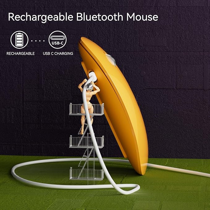 TENMOS M18 Bluetooth Mouse, USB C Rechargeable Wireless Mouse, Triple Mode (Dual Bluetooth+USB) Computer Silent Mice Portable with USB Receiver and Type C Adapter for Laptop/MacBook/iPad/PC - Orange